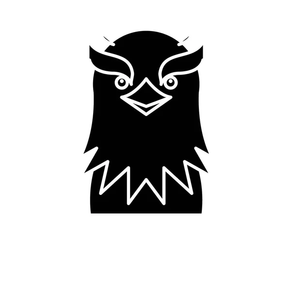 Grappige eagle zwart pictogram, vector teken op geïsoleerde achtergrond. Grappige eagle concept symbool, afbeelding — Stockvector