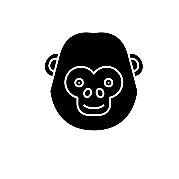 Funny chimpanzee black icon, vector sign on isolated background. Funny chimpanzee concept symbol, illustration — Stock Vector