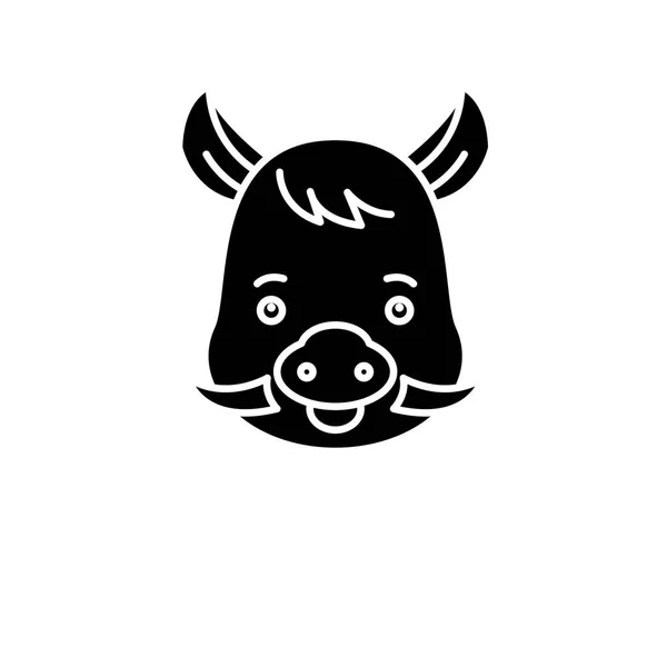 Lustiges schwarzes Wildschweinsymbol, Vektorzeichen auf isoliertem Hintergrund. Lustiges Wildschweinkonzept Symbol, Illustration — Stockvektor