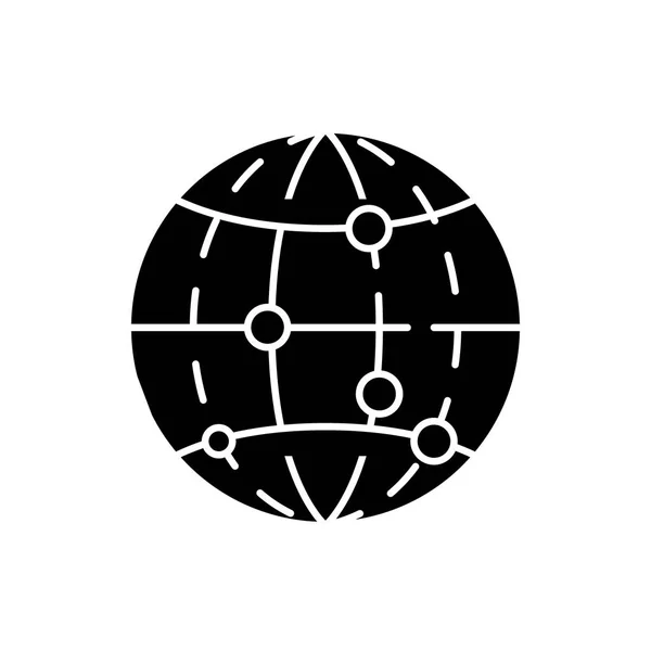 Chiffrement global des données icône noire, signe vectoriel sur fond isolé. Symbole du concept global de cryptage des données, illustration — Image vectorielle