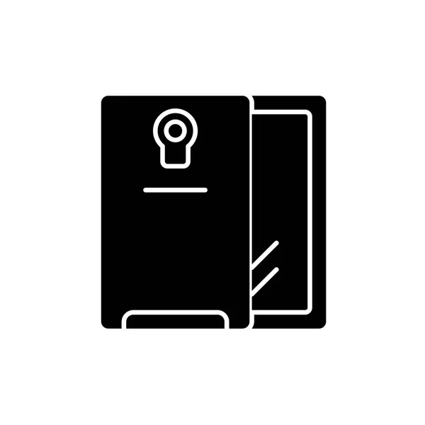 Smartphone y caja icono negro, signo de vector en el fondo aislado. Símbolo de concepto de teléfono inteligente y caso, ilustración — Archivo Imágenes Vectoriales