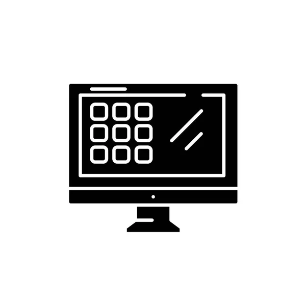 Moderno monitor icona nera, segno vettoriale su sfondo isolato. Simbolo moderno del concetto di monitor, illustrazione — Vettoriale Stock