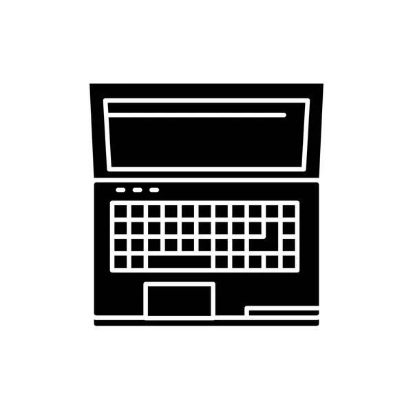 Potente icona nera portatile, segno vettoriale su sfondo isolato. Potente concetto di computer portatile simbolo, illustrazione — Vettoriale Stock