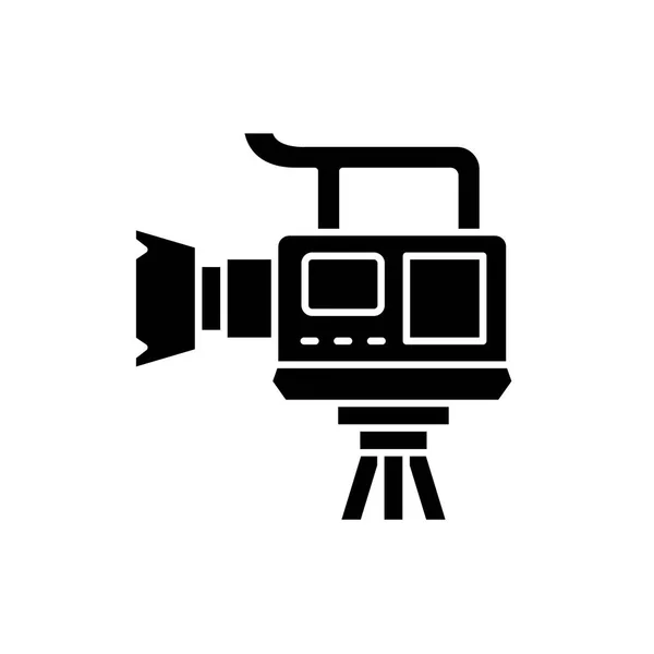 Caméra vidéo professionnelle icône noire, signe vectoriel sur fond isolé. Symbole de concept de caméra vidéo professionnelle, illustration — Image vectorielle