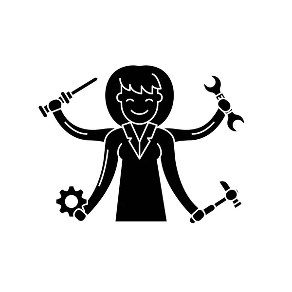 Multitasking black icon, vector sign on isolated background. Multitasking concept symbol, illustration — Stock Vector