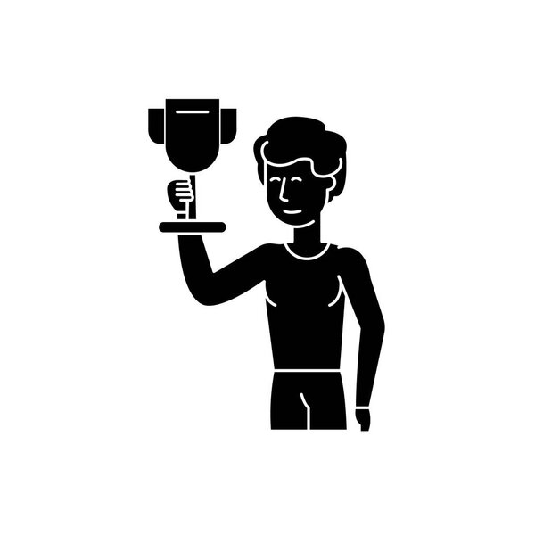 Черный значок победителя бизнеса, векторный знак на изолированном фоне. Символ победителя конкурса, иллюстрация
 