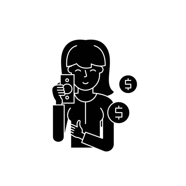 Money prize black icon, vector sign on isolated background. Money prize concept symbol, illustration