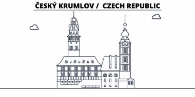 Çek Cumhuriyeti - Cesky Krumlov seyahat ünlü manzarası, panorama, vektör. Çek Cumhuriyeti - Cesky Krumlov doğrusal illüstrasyon
