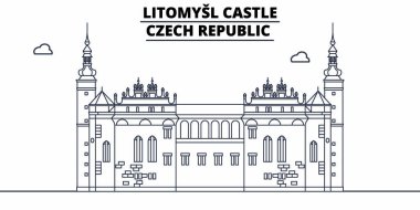 Çek Cumhuriyeti - Litomysl kale seyahat ünlü manzarası, panorama, vektör. Çek Cumhuriyeti - Litomysl Castle doğrusal illüstrasyon