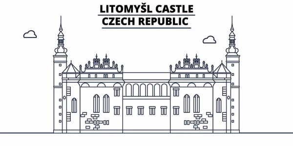 República Checa - Litomysl Castillo de viaje famoso horizonte hito, panorama, vector. República Checa - Castillo de Litomysl ilustración lineal — Vector de stock