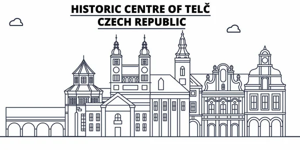Δημοκρατία της Τσεχίας - Telc ταξίδια διάσημο ορόσημο στον ορίζοντα, Πανόραμα, διάνυσμα. Δημοκρατία της Τσεχίας - γραμμική απεικόνιση Telc — Διανυσματικό Αρχείο