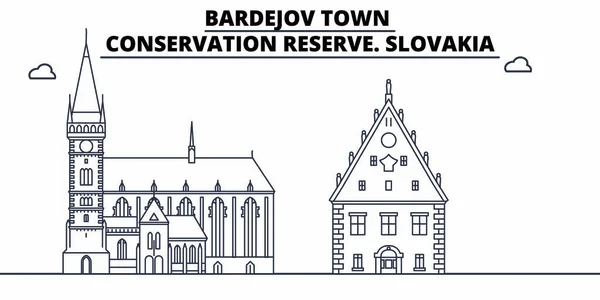 Slovaquie Bardejov Town, Réserve de conservation Voyage célèbre horizon historique, panorama, vecteur. Slovaquie - Ville de Bardejov, Réserve de conservation illustration linéaire — Image vectorielle