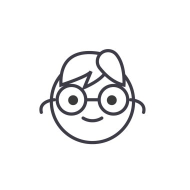 Geek Emoji kavramı satır düzenlenebilir vektör, kavram simgesi. Geek Emoji kavramı doğrusal duygu illüstrasyon