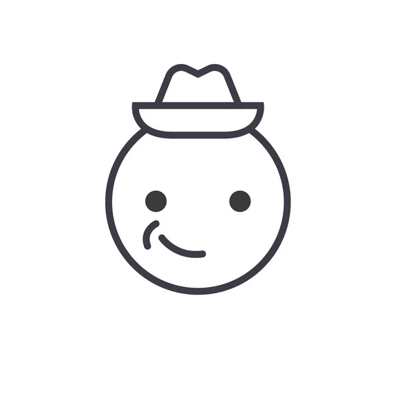 Lächelndes Emoji mit Hut-Emoji-Konzeptlinie editierbarer Vektor, Konzept-Symbol. Lächelndes Emoji mit Hut-Emoji-Konzept lineare Emotion-Illustration — Stockvektor