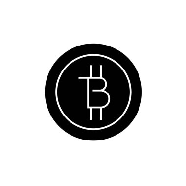 Bitcoins teknoloji siyah vektör kavramı simge. Bitcoins teknoloji düz illüstrasyon, işareti