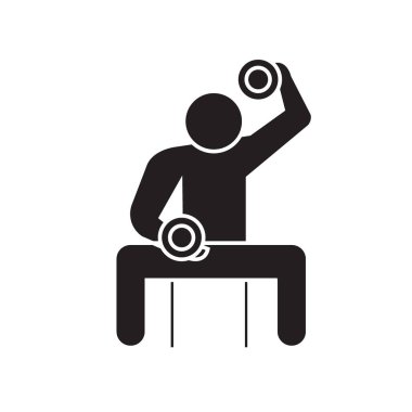 Vücut geliştirmeci etmek siyah vektör kavramı simge tutarak. Etmek düz illüstrasyon, işaret tutan vücut geliştirmeci