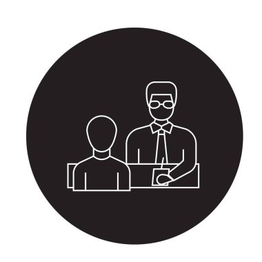 İşadamı veren yönergeler vektör kavramı simge siyah. Talimatları düz illüstrasyon işareti veren işadamı