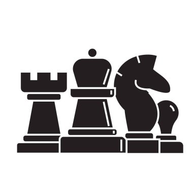 Satranç, at, kale, piyon, Kraliçe siyah vektör kavramı simge. Satranç, at, kale, piyon, Kraliçe düz illüstrasyon işareti