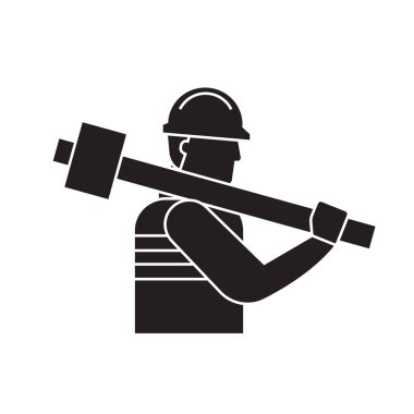 İnşaat işçisi çekiç siyah vektör kavramı simge ile. İnşaat işçisi çekiç düz illüstrasyon, işaret, sembol