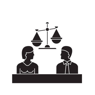 Mahkeme siyah vektör kavramı simge. Mahkeme düz illüstrasyon işareti