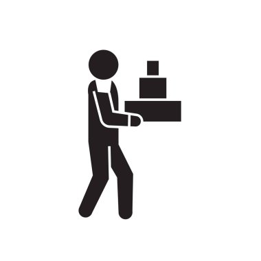 Teslimat adam siyah vektör kavramı simge. Teslimat adam düz illüstrasyon, işareti