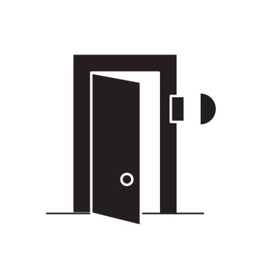 Kapı zili siyah vektör kavramı simge. Kapı zili düz illüstrasyon, işareti