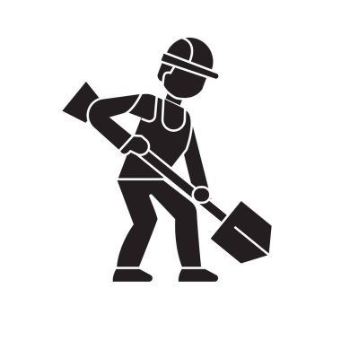 Toprak işleri ile showel siyah vektör kavramı simgesini Oluşturucu. Toprak işleri, Oluşturucu showel düz şekil ile kayıt