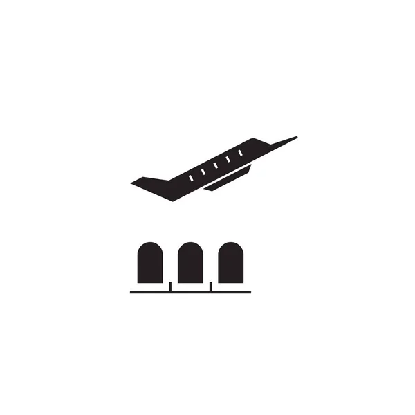Icône concept vectoriel noir de la salle d'attente aéroport. Salle d'attente de l'aéroport illustration plate, panneau — Image vectorielle