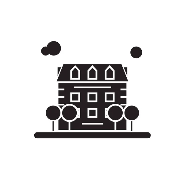 Aparthotel zwarte vector concept pictogram. Aparthotel platte illustratie, teken — Stockvector