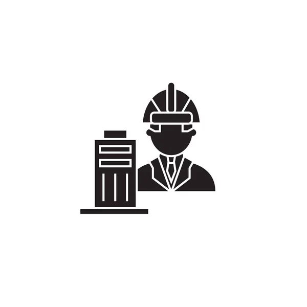 Architect builder black vector concept icon. Architect builder flat illustration, sign — Stock Vector