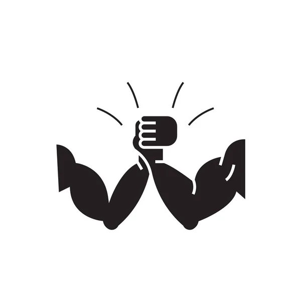 Arm-wrestling black vector concept icon. Arm-wrestling flat illustration, sign — Stock Vector