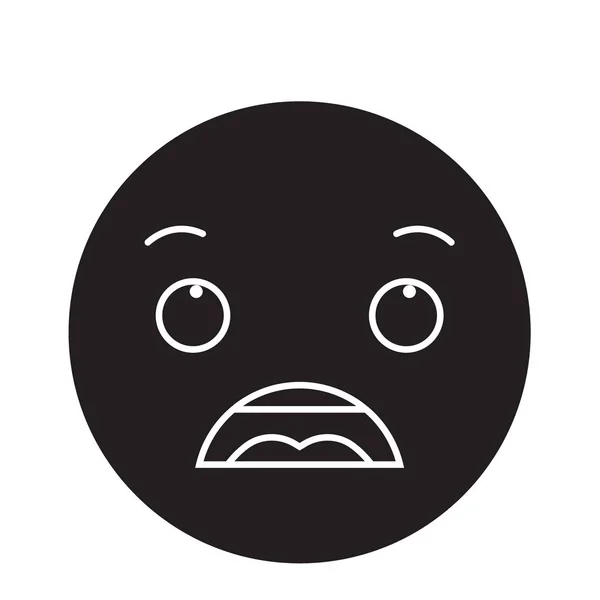 Ícone de conceito de vetor preto emoji surpreso. Emoji espantado plana ilustração, sinal —  Vetores de Stock