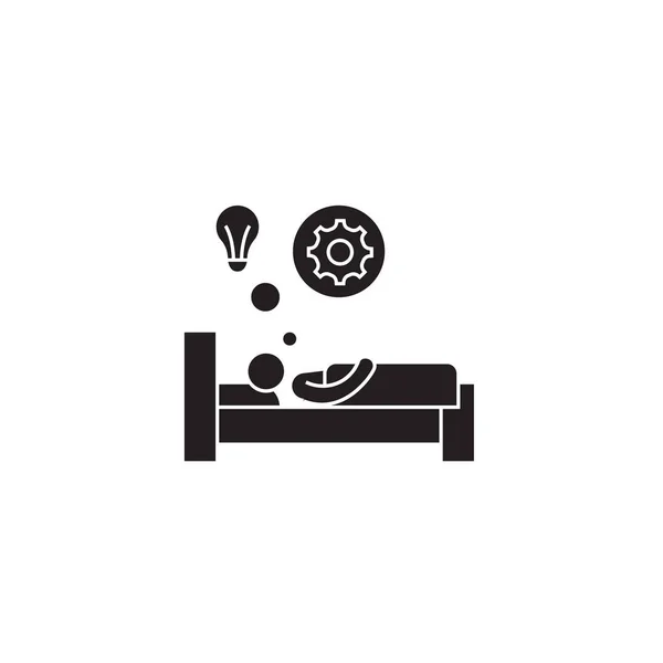 Lumineuze idee in bed zwarte vector concept pictogram. Lumineuze idee in bed platte illustratie, teken — Stockvector