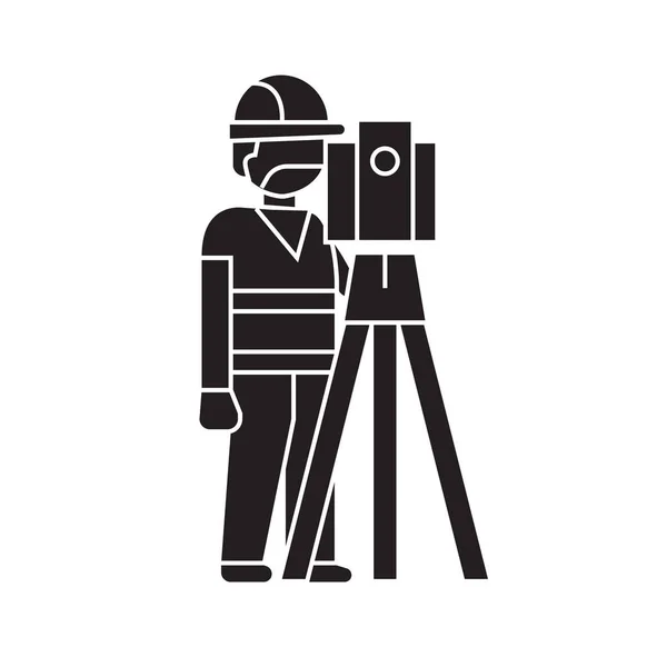 Building surveyor black vector concept icon. Building surveyor flat illustration, sign — Stock Vector
