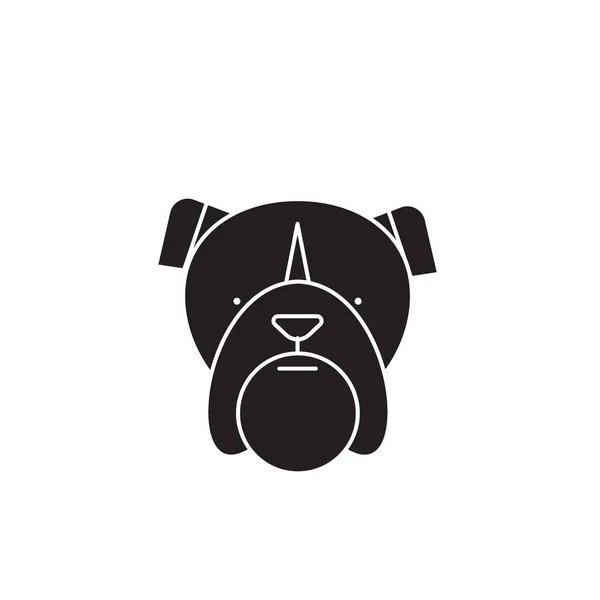 Bulldoggen-Kopf schwarzes Vektor-Konzept-Symbol. Bulldoggen Kopf flach Abbildung, Schild — Stockvektor