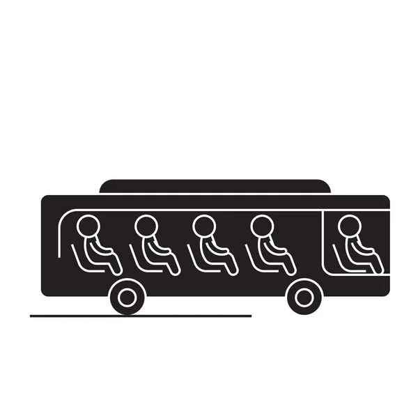 Bus met passagiers zwarte vector concept pictogram. Bus met passagiers platte illustratie, teken — Stockvector