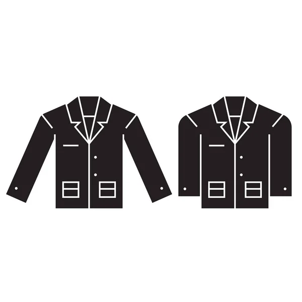 Chaqueta de negocios icono concepto vector negro. Chaqueta de visita ilustración plana, signo — Vector de stock