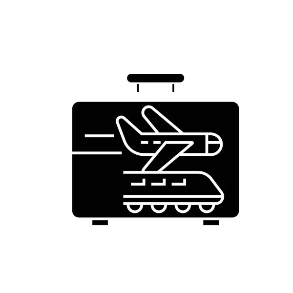 Zakelijke reizen zwarte vector concept pictogram. Zakelijke reizen platte illustratie, teken — Stockvector