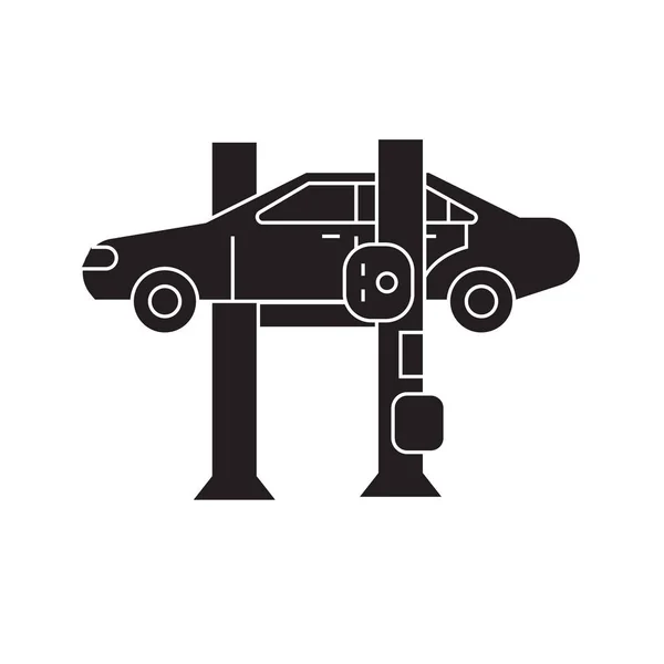 Car Lift schwarzer Vektor Konzeptsymbol. Autoaufzug flache Abbildung, Schild — Stockvektor