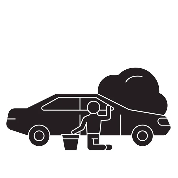 Черный вектор ремонта автомобиля иконка концепции. Авторемонт плоская иллюстрация, знак — стоковый вектор