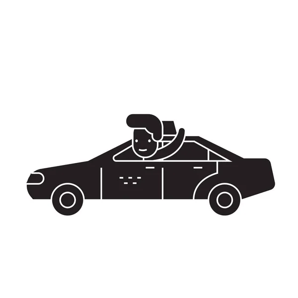 Auto ride nero concetto vettoriale icona. Auto giro illustrazione piatta, segno — Vettoriale Stock