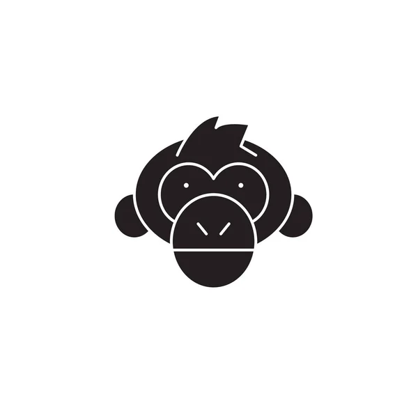 Chimpanzee head black vector concept icon. Chimpanzee head flat illustration, sign — Stock Vector