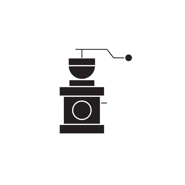 Mlýnek na kávu černý vektor koncept ikona. Mlýnek na kávu plochý ilustrace, znamení — Stockový vektor