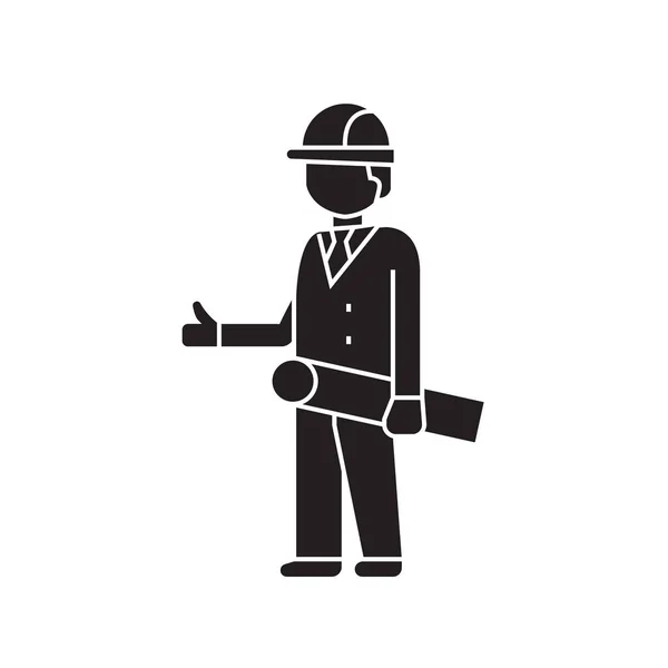 Construction engineer black vector concept icon. Construction engineer flat illustration, sign — Stock Vector