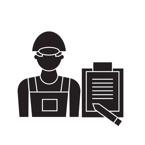 Construction quality control black vector concept icon. Construction quality control flat illustration, sign — Stock Vector