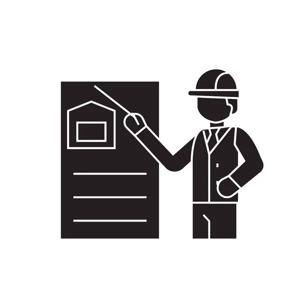 Construction solution black vector concept icon. Construction solution flat illustration, sign — Stock Vector