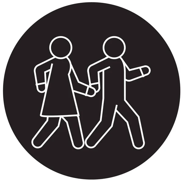 Couple marche tenant la main ensemble icône concept vectoriel noir. Couple marche tenant les mains ensemble illustration plate, signe — Image vectorielle