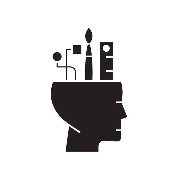 Creative thinking black vector concept icon. Creative thinking flat illustration, sign — Stock Vector