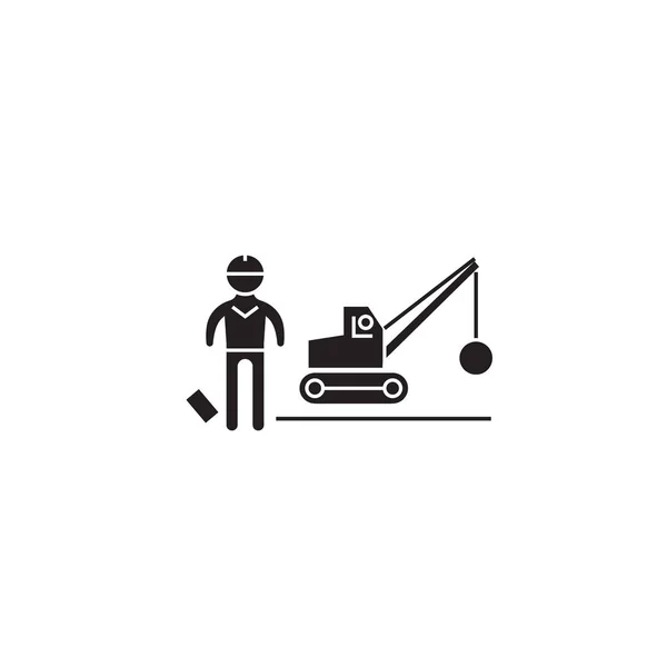 Demolition construction black vector concept icon. Demolition construction flat illustration, sign — Stock Vector