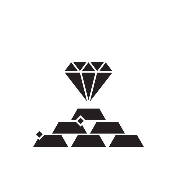 Διαμάντια, χρυσό μαύρο διάνυσμα έννοια εικονίδιο. Επίπεδη απεικόνιση διαμάντια, χρυσό, σύμβολο — Διανυσματικό Αρχείο